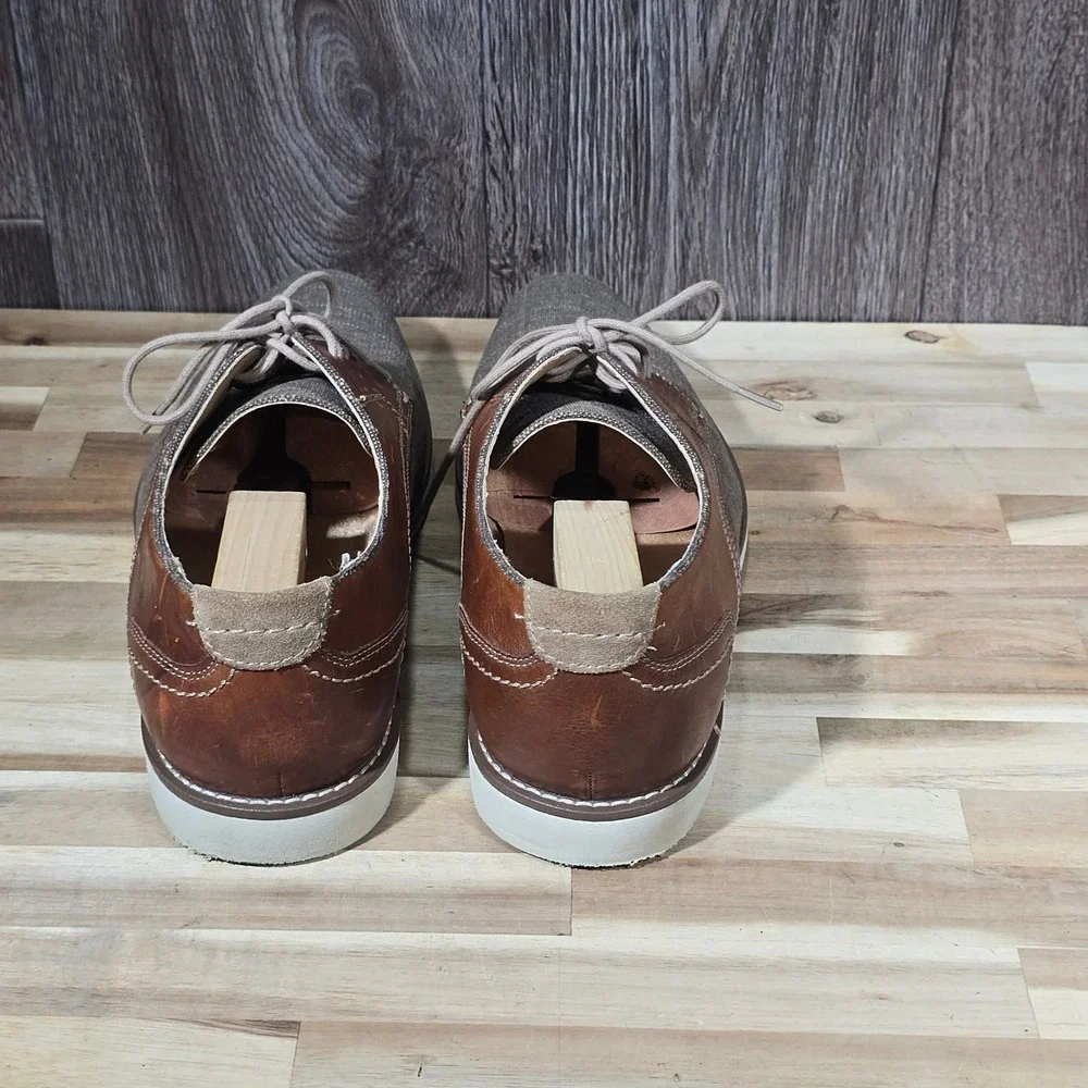 Joseph Abboud Canvas Leather Derby Shoes 12M Brown Tan Mixed‎ Media Casual Dress